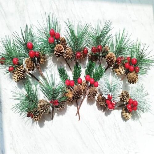 1Bunch Christmas Tree Decoration Artificial Flower DIY Accessories Pine Tree Pine Cone Berry Stamen Candy Cane Decor Home Crafts