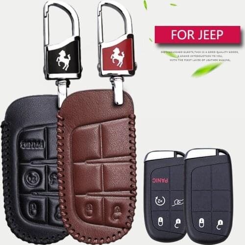 Leather Car Accessories Styling Key Case Cover for Jeep Grand Cherokee Wk2 Compass Renegade Liberty Wrangler Patriot Keychain