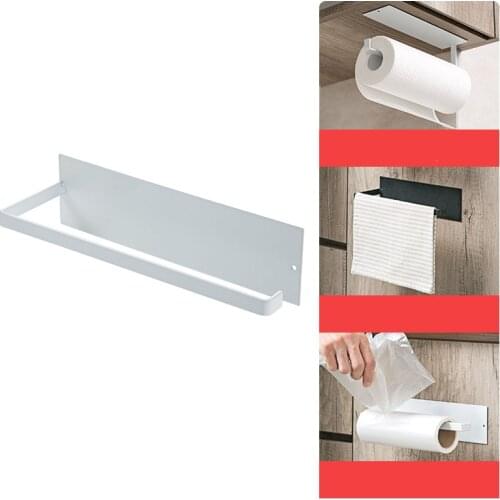 Kitchen Paper Hanger Holder Paper Towel Rack Cabinet Roll Paper Rack Hanger Free Punch Bathroom Wall-mounted Storage Racks