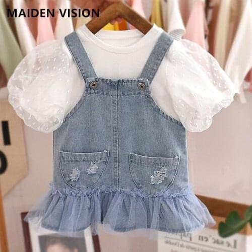 Summer Baby Girls dress childrens clothing set for girls Denim Dress little girl Lace shirt +jeans infant newborn kids clothes