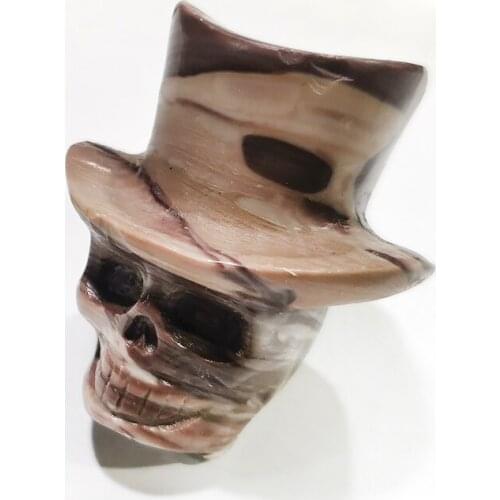 Small Size Hand Carved Natural Jade Stone Hat Skull Figurine Quartz Head Statue Healing Crystal Halloween Crafts Home Decoration