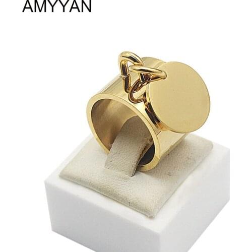 Chunky Stainless Steel Midi Ring Ring With Round Charm Gold Color Metal Finger Ring Women Knuckle Rings Engraveable Jewelry