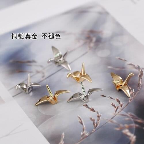 Copper-plated 18K gold and paper crane pendant earrings earrings diy handmade ear jewelry material accessories