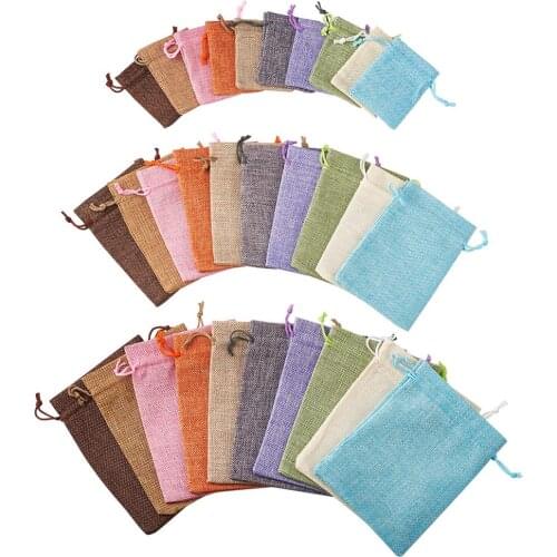30pcs/set 8.9x6.8x0.12cm Burlap Packing Pouches Drawstring Bags Mixed Color for Jewelry Necklace Bracelet Pouches Gift Bags