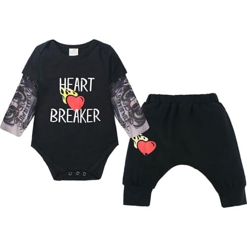 Infant Baby Sets Tattoo Sleeve Fashion Boys Girls Sets Cotton Letter Print Rompers + Pants 2pcs Sets Newborn Kids Clothes Cool