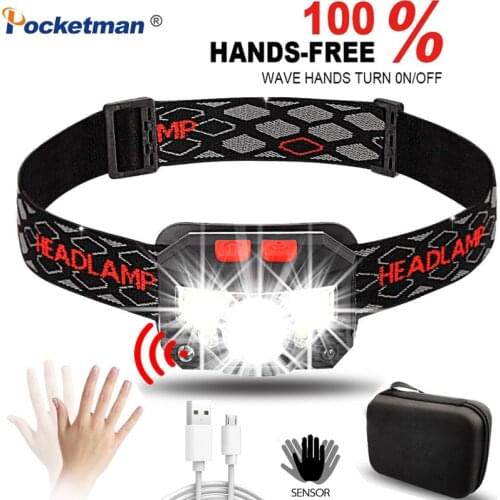 Powerfull 6000Lms LED Headlamp Rechargeable Body Motion Sensor Headlight Camping Flashlight Head Light Torch Lamp With USB