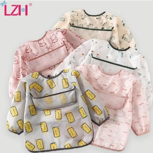 LZH 2021 Long Sleeve Bibs For Children Waterproof Anti-Dirty Newborn Baby Boys Bib Cute Baby Assecoires Baby Feeding For Girls