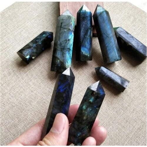 Natural Crystal Labradorite Hexagonal Column Crystal Point Mineral Ornament Healing Wand Home Decor DIY Gift Decoration