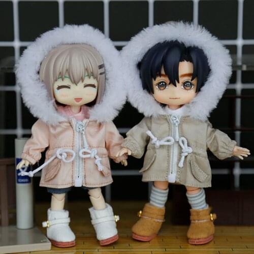 OB11 doll clothes suitable for ob11 p9 molly coat zipper drawstring trench fur collar coat doll accessories