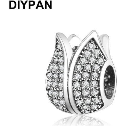 Fit Original Pandora Charm 925 Sterling Silver Bracelet Bloom Flower Bud Charm Bead Women Fashion DIY Jewelry Berloque