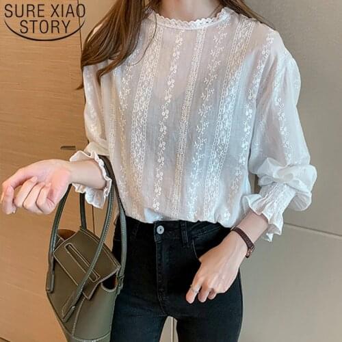 Autumn Cotton Blouse Women Long Sleeve Shirts For Women Tops White Plus Size Solid Flare Sleeve Blusas Mujer De Moda 2021 6874