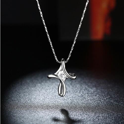 High quality 925 sterling silver beautiful Crystal Cross Pendant Necklaces for woman fashion Jewelry party Wedding Holiday gifts