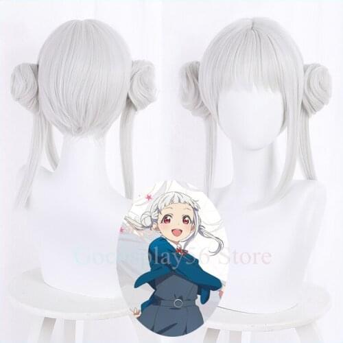 Arashi Chisato Cosplay Wig Buns LoveLive! Superstar!! Liella! Silver White Long Straight Heat Resistant Synthetic Hair