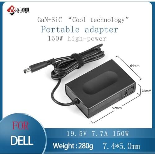 Portable Adaptor 19.5V 7.7A 150W GaN Charger 7.4x5.0mm High Power for Gaming Laptops AC adaptor for Dell m11x m14x m15x e5510
