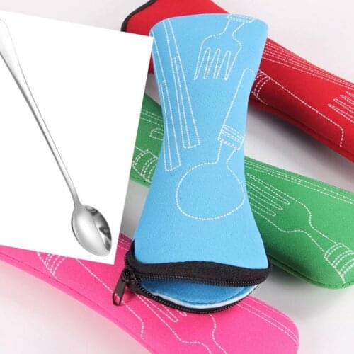 Protable Travel Cutlery Tableware Zipper Bag Outdoor Travel Camping Recyclable Cutlery Pouch Chopsticks Spoon Cloth Storage Bag