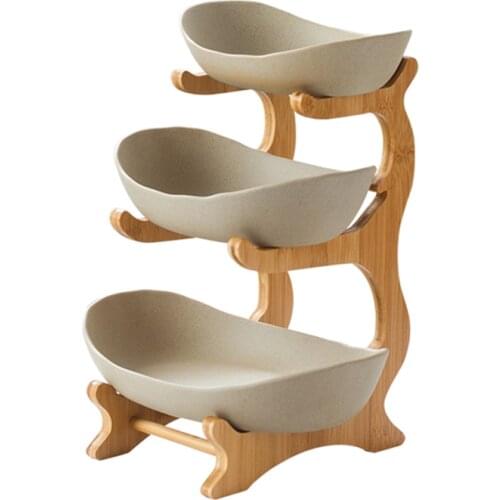 Plastic Fruit Plate Wood Shelf 2-3 Layer Candy Snack Dish Bowl Modern Living Room Cake Dessert Plate Fruit Basket Home Decor