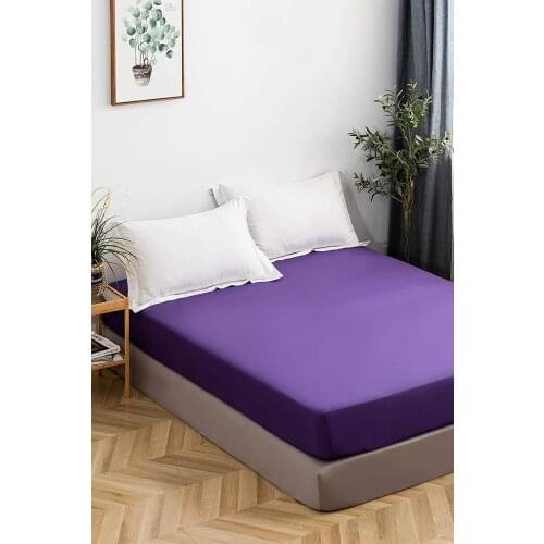 Pure %100 Cotton Combing Luxury Solid Purple Fitted Sheet Elastic Bed Linens Mattress Cover 160x200 Comfortable Modern 2020