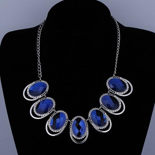 Luxury Big Crystal Statement Necklace Silver Plated and Gold Color Metal Fashion Pendant Necklaces for Women