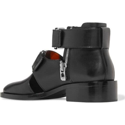Summer Hollow Shoes Men Personality Italian Leather Gladiator Sandals Designer Runway Buckle Zip Ankle Dress Boots Sandalias