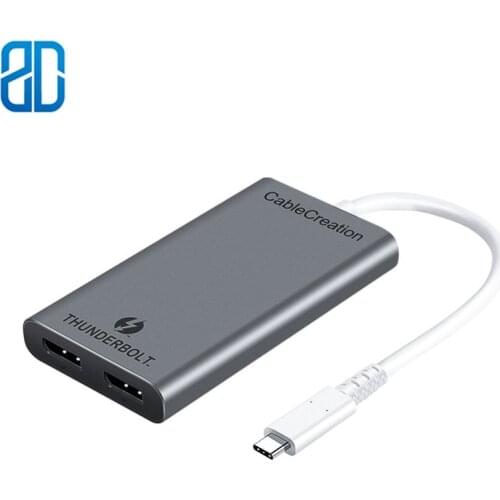 [Certified] Thunderbolt 3 to Dual DP Thunderbolt 3 Adapter, Support Two 4K 60Hz Monitors or One 5K Display