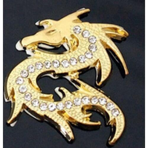 Rete shiny crystal dragon 3D golden slivery metal car sticker auto parts automobile accessory