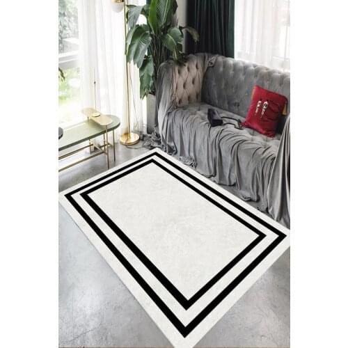 Siyah Çerçeveli Beyaz Halı (Makinada Yıkanabilir Kaymaz Deri Taban) - CP55
