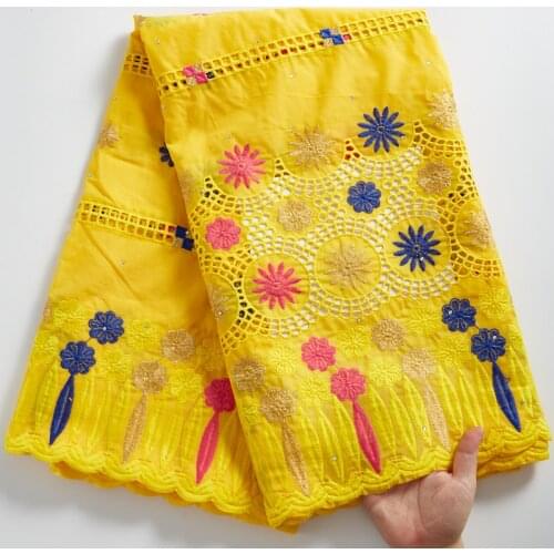 SJD LACE Yellow African Cotton Fabric 2021 High Quality Embroidery Swiss Voile Fabric Nigerian Wedding Fabric Women Dress A 2291