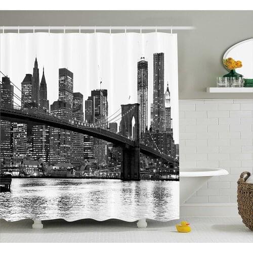 Modern Shower Curtain Brooklyn Bridge Sunset with Manhattan American New York City Famous Town Bath Curtains For Bathroom