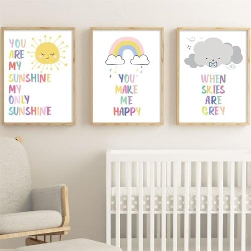 Sun Rainbow Cloud Inspirational quotes Wall Art Canvas Painting Nordic Posters And Prints Wall Pictures Baby Kids Room Decor