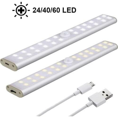 LED Under Cabinet Light PIR Motion Sensor Lamp 24/40/60 LED Wireless USB Kitchen Lights for Wardrobe Closets light led