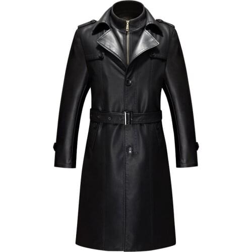 European and American Style Mens Trench Coat Faux Leather Sheepskin Formal Overcoat Men Long Male Leather Coat Plus 5xl C275