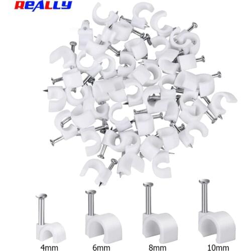 100PCS Round Cable Wire Clips 4mm 6mm 8mm 10mm Cable Management RG6 CAT6 RJ45 Electrical Wire Cord Tie Holder Circle Cable Clips