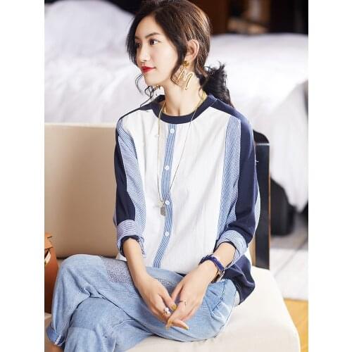 Long-Sleeved Striped Plus Size Spring Autumn Summer Vintage Clothes For Women Oversized T-Shirt Tops Blouses Vetement Femme 2021