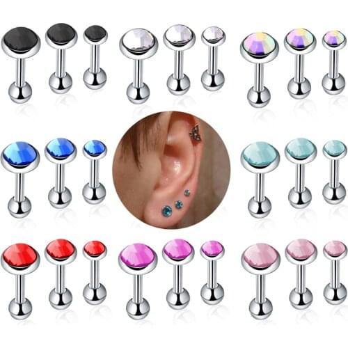 3Pcs Surgical Steel Ear Stud Earrings Women Men Piercing Tragus Earring CZ Crystal 3mm 4mm 5mm Cartilage Piercing Earring