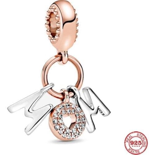 New 925 Sterling Silver Letter Mom Love Pendant Beads Fit Original Pandora Charm Bracelet Women Maternal Love Jewelry Making