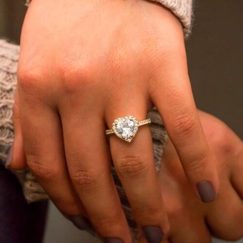 Zircon Stone Gold Color Heart Silver Lady Ring