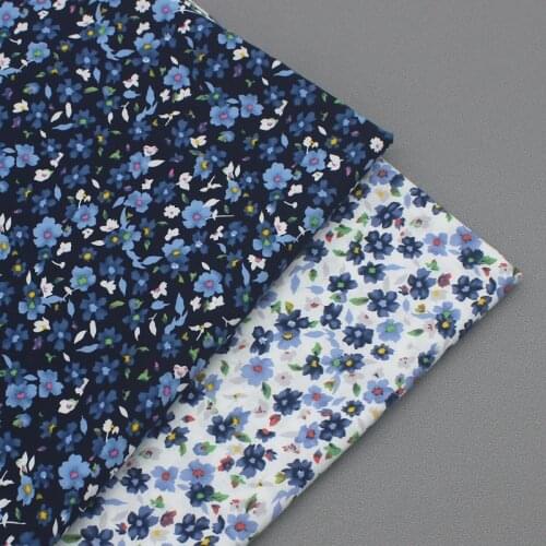 147x50cm Blue White Floral 60s Cotton Imitation Tencel Floral Sewing Fabric, Making Summer Thin Dress Shirt Clothing Cloth