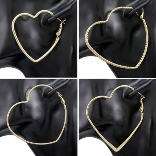 4 xPairs Gold Big Love Heart Creole Earrings Festival Hippie Boho Gypsy Costume Cosplay Brincos oorbellen Jewelry