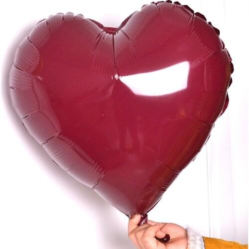 5pcs 18inch Foil Balloons Wine Red Heart Shape Baloons For Valentines Day Birthday Wedding Party Decoration Helium Red Ballon