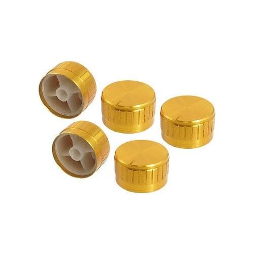 5 x Adjustable Turn Rotary Knobs Gold Tone for 6mm Kunrled Shaft Potentiometer