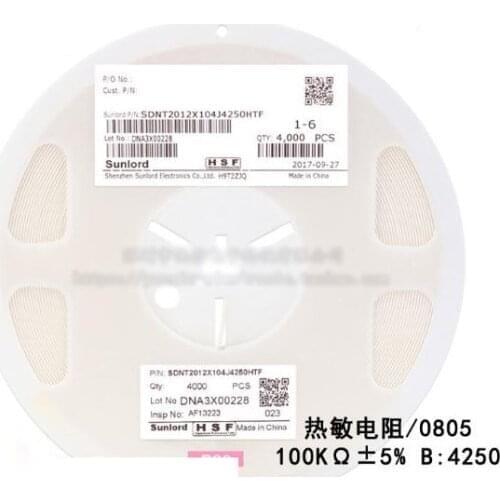 50pcs/lot 0805 SMD Thermal Resistor 100KΩ ±5% B:4250 SDNT2012X104J4250HTF Thermistor
