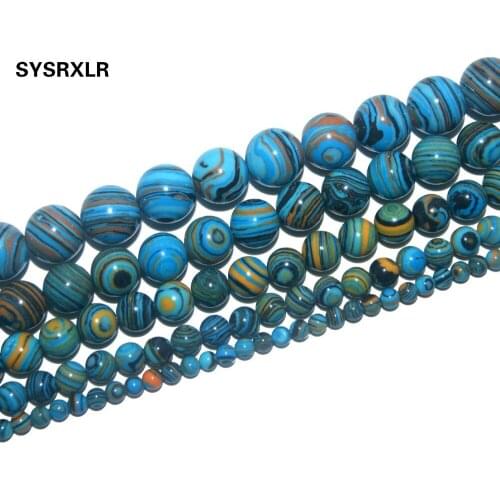 Free Shipping Natural Stone Blue Peacock Malachite Round Beads For Jewelry Making DIY Bracelet Necklace 4/6/8/10/12 MM Strand