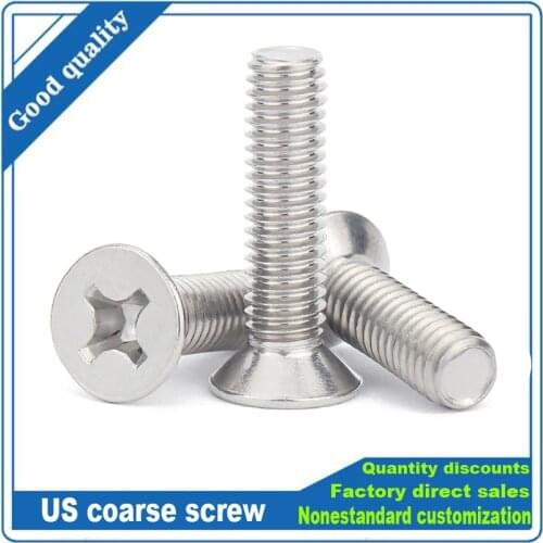 10/50pcs US Coarse Thread Cross Phillips Flat Countersunk Head Screw 304 Stainless Steel Bolt UNC 2#-56 4#-40 6#-32 8#-32 10#-24