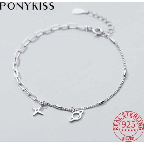 PONYKISS Office S925 Sterling Silver Stars and Plant chain Bracelets Women Anniversary Fine Jewelry Exquisite Accessories