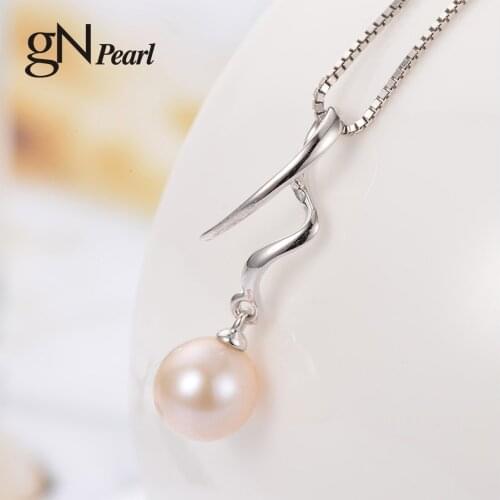 GN Pearl Genuien 925 Sterling Silver Natural Freshwater Pearl Pendants Necklaces 7-8mm Round Chain gNPearl Jewelry for Women