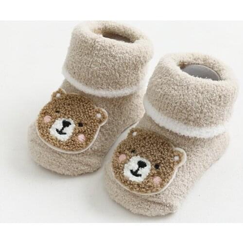 Baby Newborn Girls Boys Coral Fleece Cartoon Floor Socks Thick Warm Winter Infant Toddler Children Cute Non-Slip Socks 0-3Y
