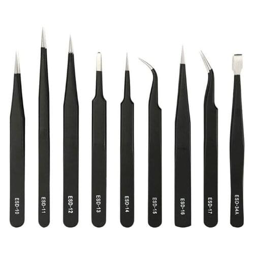 Good Quality Anti-static ESD 10-17 Tweezers Set For Soldering Station Welding Assist Tools