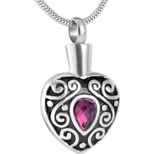 IJD9008 Hold Clear/Purple/Red Heart Crystal Cremation Urn Necklace for Memorial Pendant Stainless Steel Ashes Jewelry
