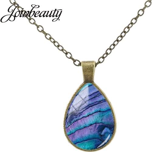 JOINBEAUTY Sparkling Shell Texture Pattern Tear Drop Necklaces Vintage Water Drop Pendant Antique Bronze Plated Jewelry TX620