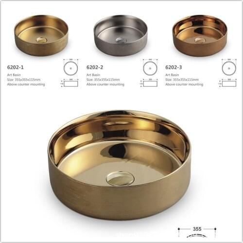 Retro Above Counter Basin Home Round Ceramic Art WashBasin Golden Small Washbasin Commercial Sink Basins Set